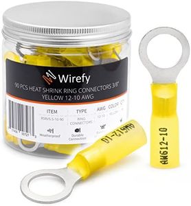 Wirefy 90 PCS Heat Shrink Ring Terminals 3/8" - a Resistant Ring Connectors - Eyelet Wire Connectors - Yellow 10-12 AWG