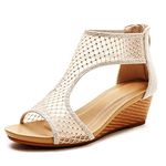 WOJWSKI Women's Slide Wedge Sandal Open Toe High Heel Zipper Back Platform, Gold, 8.5