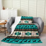 Horse Fleece Blanket for Teens Women,Bohemia Dreamcatcher Throw Blanket for Boys Child Teens Men,Aztec African Tribal Horse Printed Flannel Blanket,Western Nordic Style Bed Blanket Warm,Twin 60x80