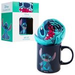 Disney Mug and Socks Gift Set for Women, Calf Socks and Ceramic Mug - Womens Gifts (Navy Stitch)