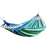 we3 Canvas Fabric Camping Hammock with Carrying Bag for Patio Porch Garden Backyard Lounging Outdoor/Indoor Hammock (Blue, Wooden Stripe 280 * 100)