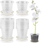 Amyhill 20 Pcs Clear Orchid Pot with Holes and Saucers Orchid Breathable Slotted Pot 4.3 Inch and 5.5 Inch Clear Plastic Plant Net Pots Nursery Pots with Trays for Repotting Indoor Outdoor Plant