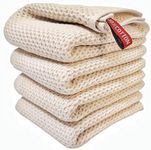 ANEWAY Kitchen Towels 100% Cotton Waffle Weave Dish Towel for Cleaning Drying Dishes Extra Absorbent and Soft, Dish Cloth,13 x 28 in(Beige-4 Pack)