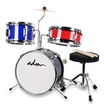 ADM 3-Piece Junior Drum Set for Kids Beginners, Kids Drum Kit with Full set of silent mats, Adjustable Throne, Cymbal, Pedal & Drumsticks - Red, Blue, Black