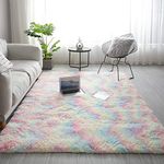 ISMOL Fluffy Area Rug 2x3 Feet Shaggy Bedroom Rug Non-Slip Plush Rug for Living Room Kids Room Modern Soft Furry Carpet for Nursery Room Rainbow