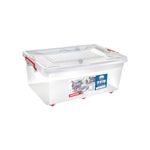 Joyo Moovers Storage Container Box, Stackable Storage Bin with Lid & Wheels, Plastic Container with Heavy Duty Latches to Organize, Transparent Lid - 45 Ltr