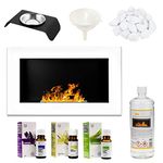 GMT - Bioethanol Eco Smokeless Fireplace White 65x40cm - Indoor Decorative Wall mounted or recessed Fire Heater Chimney - Modern Frame Design - Easy to Mount with Bio Liquid Fuel & Stones & Aroma Oils