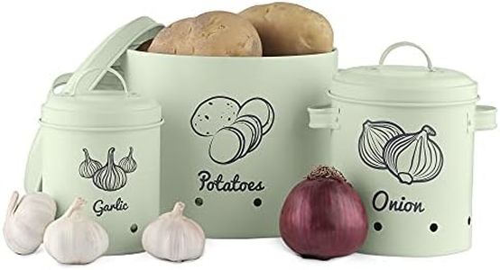 Navaris Set 3x Contenitore Conservazione Aglio Cipolla Patata - Barattoli e Coperchi - Scatola Ventilata Alimenti - Potato Garlic Onion Boxes - Verde