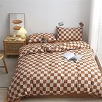 Wellboo Light Brown Plaid Comforter Sets Full Women Men Cream Coffee and White Checkerboard Grid Bedding Comforters Cotton Boys Girls Modern Light Taupe Checkered Geometric Quilts Luxury Abstract Bed