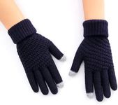 Unisex Winter/Autumn Touch Screen Warm Gloves Stretch Knitted Wool Mittens Full Finger Acrylic Winter/Autumn Gloves (Black)