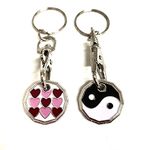 UK Phoenix Trolley Token New £1 Coin Shape 12 Sided Shopping Cart Key Ring Release Shop Locker Keychain (Ying Yang & Hearts)