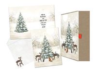 Performing Arts ® Boxed Christmas Cards Decorating The Tree Animal Cards with Glitter Embellishment, Full Color Designed Envelopes, Beautiful Keepsake Box (14 Coordinating envelopes)