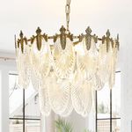 Depuley 6-Light Modern Luxury Crystal Glass Chandeliers, 17.7" Brass Gold Pendant Light Fixture with 2-Tier Leaf Crystal Leaf Lampshade for Living Room Kitchen, Included E12 LED Bulbs UL Listed