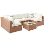 DEVOKO 4 Pcs Outdoor Patio Furniture Wicker Sectional Sofa Conversation Set with Cushions for Garden, Park, Porch, Patio, Poolside, Backyard (Beige and Off White)