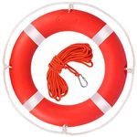 BALAVA Life Ring,28" Boat Throw Rings with Reflective Tape & Grab Lines,Orange Life Ring Buoy for Boats,Include Water Floating Life Saving Rope(1 Pack)