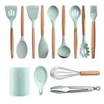 13 Pieces Silicone Kitchen Cooking Utensils Set: Wood Handle Kitchen Spatula Set - Heat Resistant Kitchen Gadgets Tools for Non-Stick Cookware