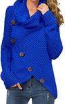 GRECERELLE Womens Turtleneck Sweaters 2024 Fall Chunky Long Sleeve Asymmetric Knit Pullover Sweaters, 12 Royal Blue, Small