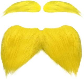 Luvfamday Yellow Mustache and Eyebrows Cosplay Costume Accessories Funny Party Favors Men Women (Yellow Mustache and Eyebrows)