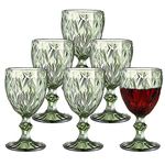 6 Pieces Vintage Wine Glasses Set, 8 Ounce Colored Glass Water Goblets, Stemmed Retro Style Drinking Glasses, Crystal Glass Cups, Dishwasher Safe, for Wedding Party Red Wine Glass with Gift Box