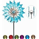 Solar Wind Spinner New Azure 75in Multi-Color Seasonal LED Lighting Solar Powered Glass Ball with Kinetic Wind Spinner Dual Direction for Patio Lawn & Garden