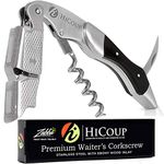 Hicoup Wine Opener - Professional Corkscrews for Wine Bottles w/Foil Cutter and Cap Remover - Manual Wine Key for Servers, Waiters, Bartenders and Home Use - Stainless Steel Ebony