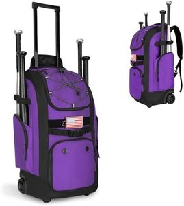 Rolling Baseball Bag with Wheels, 60L Capacity Wheeled Softball bag with Shoe Compartment for Youth & Adult, Bat bag with Hidden Straps,Fence Hook,Holds 4 Bat, Helmet, Glove