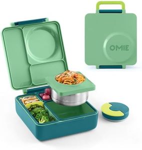 OmieBox Bento Box for Kids - Insulated Lunch Box with Leak Proof Thermos Food Jar - 3 Compartments, Two Temperature Zones - (Meadow) (Single) (Packaging May Vary)