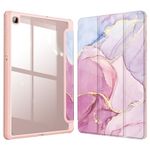 Fintie Hybrid Slim Case for Samsung Galaxy Tab S6 Lite 10.4 inch 2022/2020 Model (SM-P610/P613/P615/P619) with S Pen Holder, Shockproof Cover with Clear Transparent Back Shell (Glittering Marble)