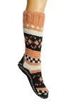 Tibetan Socks Hand Knit Wool Fleece Lined Long Slipper Socks (Small, Rose Gold)