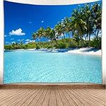 YISURE Tropical Ocean Beach Tapestry, Palm Tree Summer Blue Sky Nature Wall Hanging Tapestry for Bedroom Home Decoration, 80x60inch