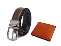 Amicraft Men's Combo Pack Of Wallet & Belt Brown Black Reversible Size 44 Inch Cut to fit,