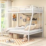 Giantex Bunk Bed, Metal Twin Over Full Bunk Bed with Ladder and Metal Slats Support, Space-Saving Triple Bunk Bed for Boys Girls Adults, Noise Free, No Box Spring Needed, Full Size Bunk Bed, White