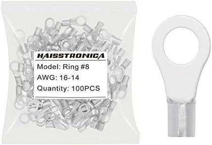 haisstronica 100pcs #8 Ring Terminals,AWG 16-14 Brazed Seam Non-Insulated Copper Wire Connectors