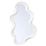 Mokoze Asymmetrical Wall-Mounted Mirror, Creative Unique Decorative Mirrors, Funky Wavy Mirror 16.14 "x9.84 Irregular Border White Mirror for Bathroom Living Room Decoration