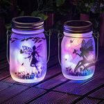 Solar Fairy Lantern Outdoor, Garden Ornaments Waterproof Hanging Frosted Glass Solar Mason Jar Lights LED Hanging Lamp for Table, Yard, Garden, Patio, Lawns Decoration Night Lights