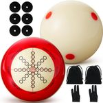 Foilswirl 2 Pcs Billiards Cue Ball 2-1/4" Pool Cue Ball Practice Training Artifact with Three Finger Billiard Gloves 2 Pool Ball Bag 6 Pool Table Marker Dots for Billiard Table Accessory(Velvet Bag)