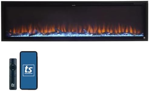 Touchstone Sideline Elite Smart 72” WiFi-Enabled Electric Fireplace - 80038 - in-Wall Recessed - 60 Color Combinations - 1,500W Heater - Black - Log, Crystals & Driftwood