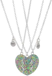 Saalort Best Friend Necklaces for 3, Magnetic Stitching Heart-shaped Friendship BFF Sequin Pendant 3PCS/Set Jewelry for Women, Zinc, Cubic Zirconia