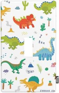 Pznen Dinosaur Single Toggle Wall Plate Cover Collection of Cute Cartoon Dinosaurs in White Light Switch Cover Plate for Teen Boy Girl Room