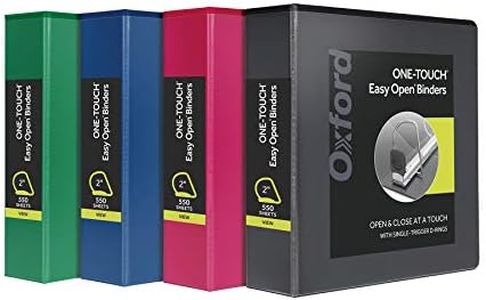 Oxford 3 Ring Binders, 2 Inch ONE-Touch Easy Open D Rings, 3-Sided View Binder Covers, Xtralife Hinge, Non-Stick, PVC-Free, Assorted Colors, 530-Sheet Capacity, 4 Pack (79912)