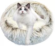 Cat Bed Round Fluffy Hooded Cat Bed Cave, Anti-Anxiety Cave Bed with Hooded Blanket, Cozy Cuddler Luxury Puppy Pet Bed, Anti-Slip Bottom and Machine Washable