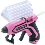 Pink Power Cordless Mini Hot Glue Gun with Stand - USB Rechargeable Wireless Hot Melt Glue Gun Kit with 20 Glue Sticks - Battery Operated Cordless Glue Gun for Crafts - Portable Pink Hot Glue Gun