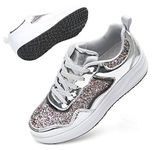 DADAWEN Women's Walking Shoes Sequin Lightweight Non Slip Tennis Sneakers Lady Girls Comfort Wedge Platform Athletic Running Shoes Silver US Size 10