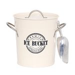 T586A 4L Cream White Metal Galvanized Double Walled Ice Bucket Set with Lid and Scoop
