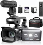 Upgrade 4K UHD Video Camera Camcorder with Mic, 18X Digital Zoom Auto-Focus Vlogging Camera for YouTube Antishake IR Night Vision Video Recorder with 4" Rotating Touch Screen,64GB SD Card and Battery