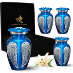 Blue Keepsake Urns Angel Wings - Small Urns for Human Ashes Set of 4 with Box & Bags - Handcrafted Mini Urns for Ashes - Honor Your Loved One with Small Cremation Blue Urns for Adult Male & Female