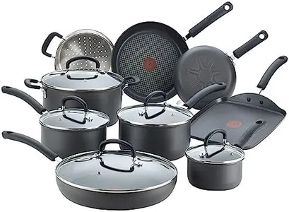 T-fal Ultimate Hard Anodized Nonstick Cookware Set 14 Piece, Oven Broiler Safe 400F, Lid Safe 350F, Kitchen Cooking Set w/Fry Pans, Saucepans, Griddle, Dutch Oven, Pots & Pans, Dishwasher Safe, Black