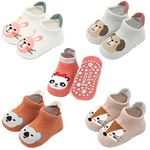 Exemaba Baby Ankle Non Slip Grips Socks 5 Pairs Toddler Cartoon Anti Skid Socks(Style B, L/3-5T)