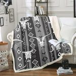 Western Boho Throw Blanket for Bed Couch Baby 30"X40" Bull Skull Cowboy Sherpa Blanket Black White Grey Southwestern Aztec Fleece Blanket for Boys Men Ethnic Tribal Geometric Diamond Flannel Blanket