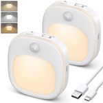 Motion Sensor Lights Indoor, 2 Pack Rechargeable Night Light with 3 Colour Temperature, 5 Brightness and AUTO/ON/Off Modos, Stick on Lights with Magnetic Strips for Bathroom, Bedroom, Stairs